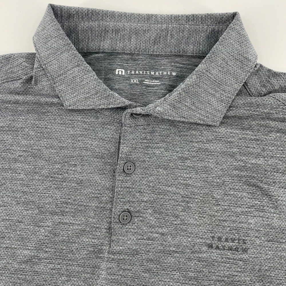 Travis Mathew Men's XXL Gray Heather Short Sleeve Golf Polo Shirt Stretch Logo